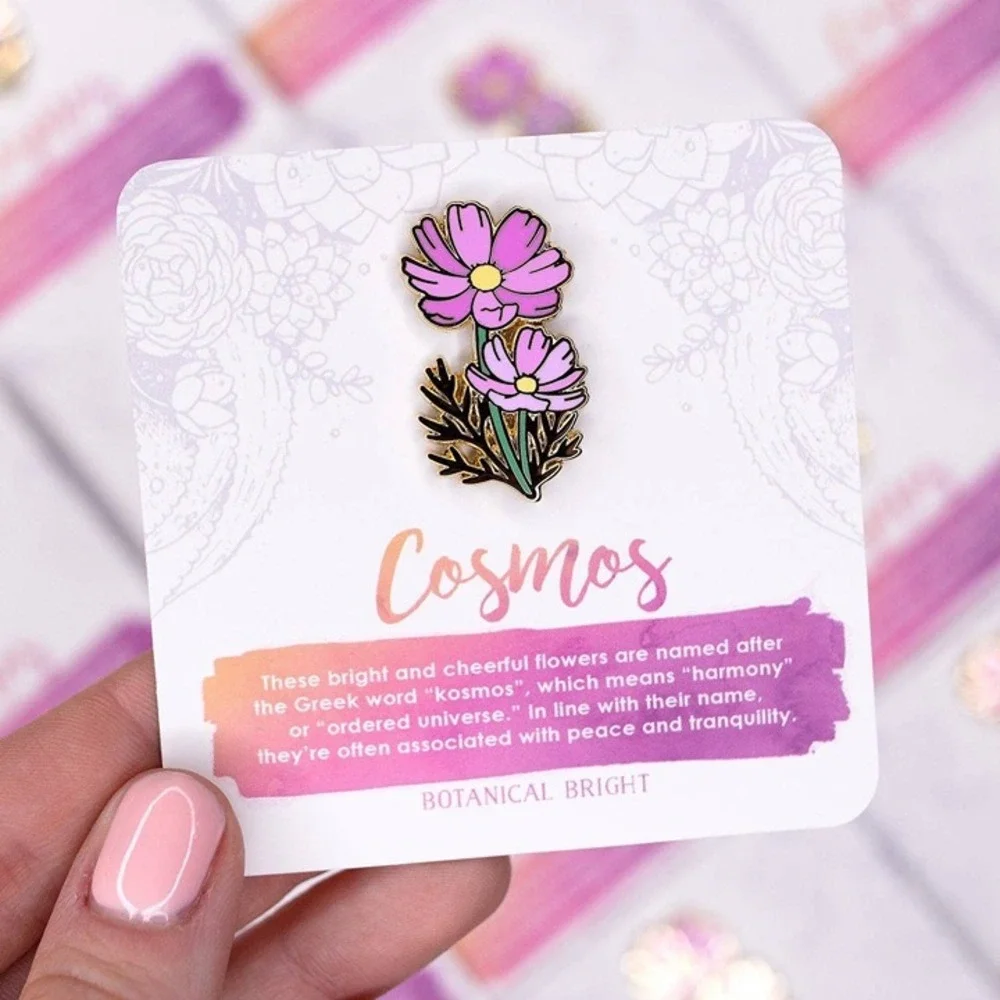 Cosmos Flower Enamel Pin - Gold Plated Brooch‎ - Nature & Floral Jewelry